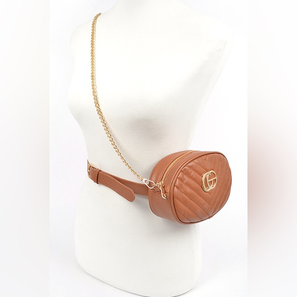 Gold Logo Quilted Convertible Crossbody Fanny Pack - Picture 5 of 8